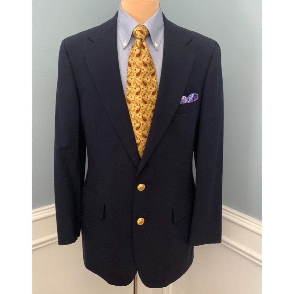 Vintage Polo Ralph Lauren Blazer Mens 38R Wool Gold Button Navy Jacket